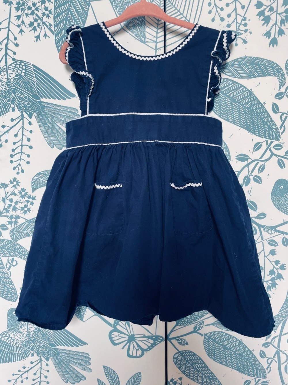 Minnow Navy Dress with White Ric Rac - Picture 2 of 2